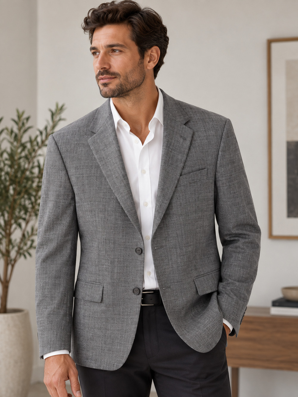 Hart Schaffner Marx Gold Trumpeter Blazer Mens 46L Two Button Plaid Grey Wool